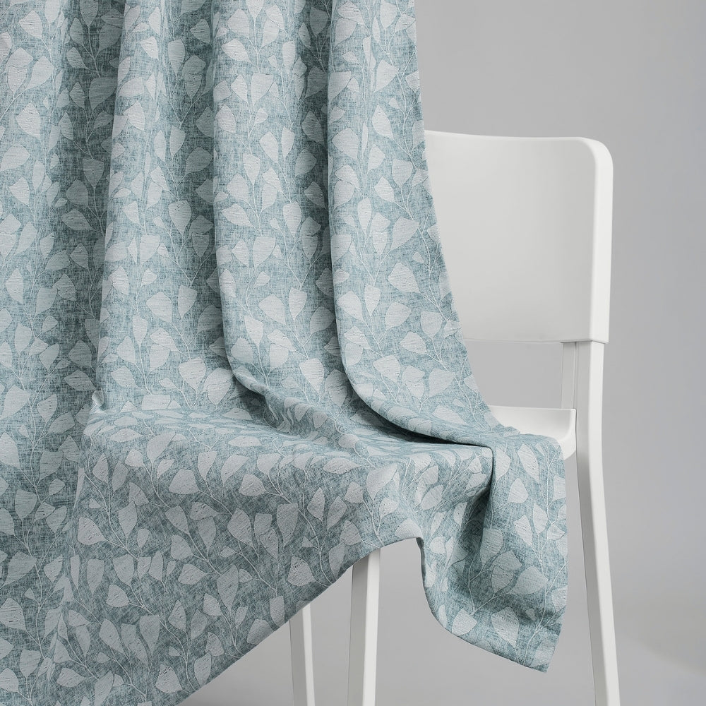 Poly Cotton Jacquard  Door Curtain Slate Leaf, Ice Blue