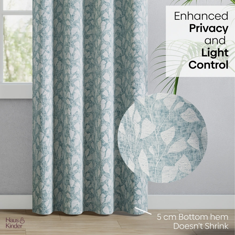 Poly Cotton Jacquard  Curtain Slate Leaf, Ice Blue