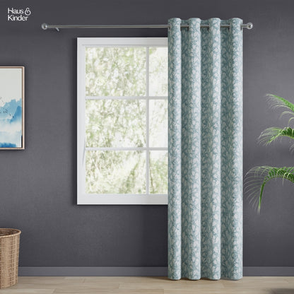 Poly Cotton Jacquard  Curtain Slate Leaf, Ice Blue