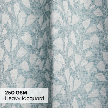 Poly Cotton Jacquard  Curtain Slate Leaf, Ice Blue