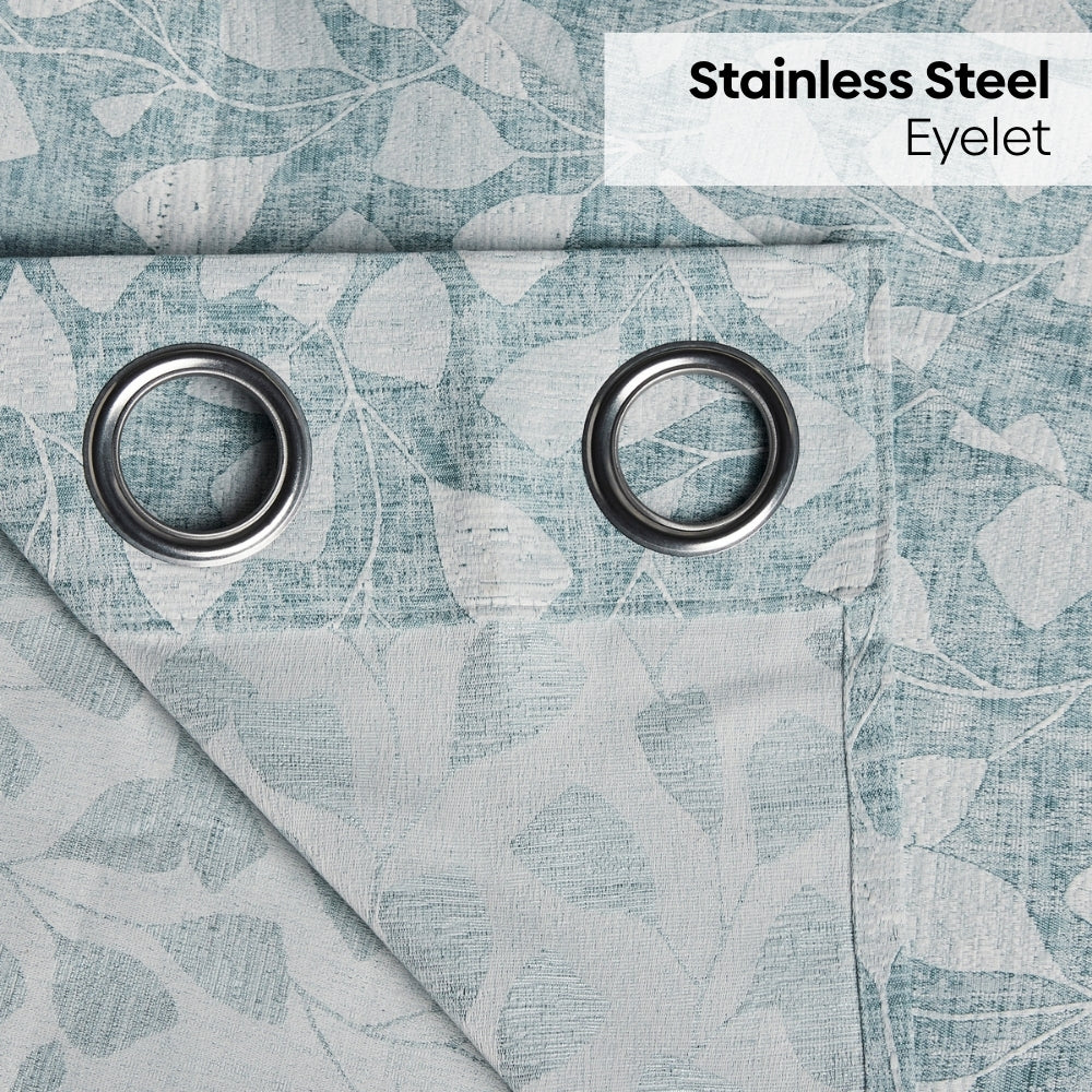 Poly Cotton Jacquard  Door Curtain Slate Leaf, Ice Blue