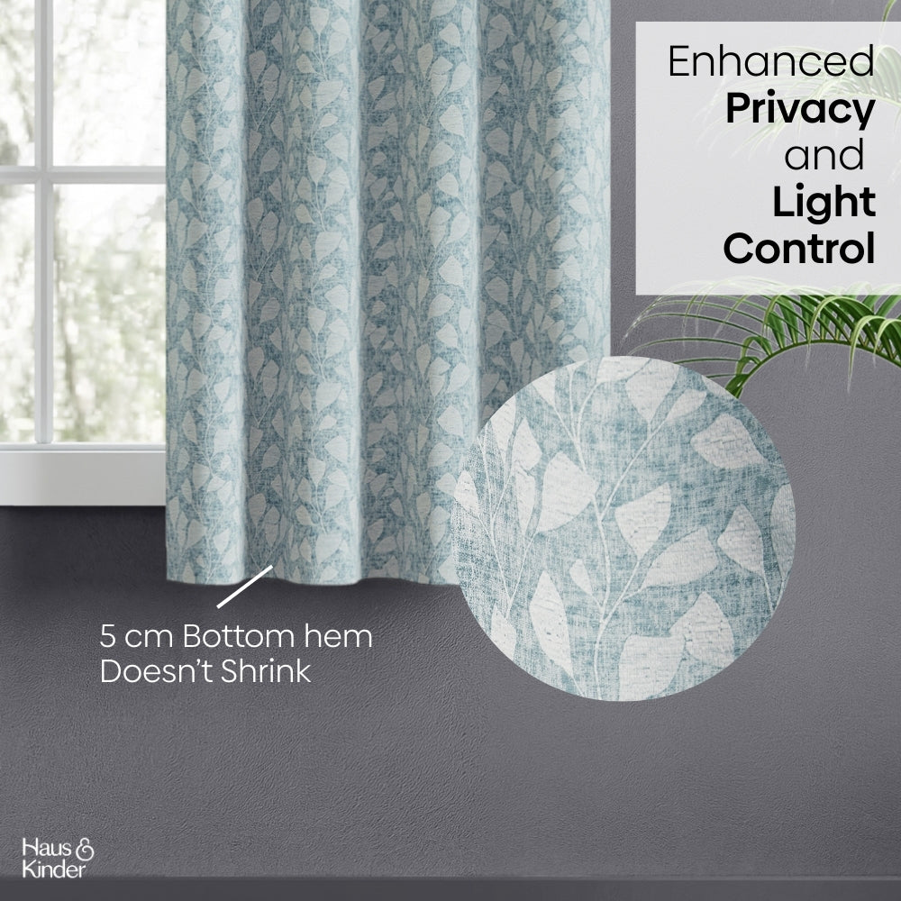 Poly Cotton Jacquard  Curtain Slate Leaf, Ice Blue