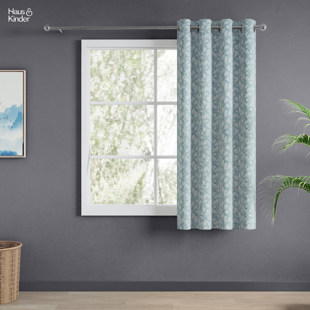 Poly Cotton Jacquard  Curtain Slate Leaf, Ice Blue