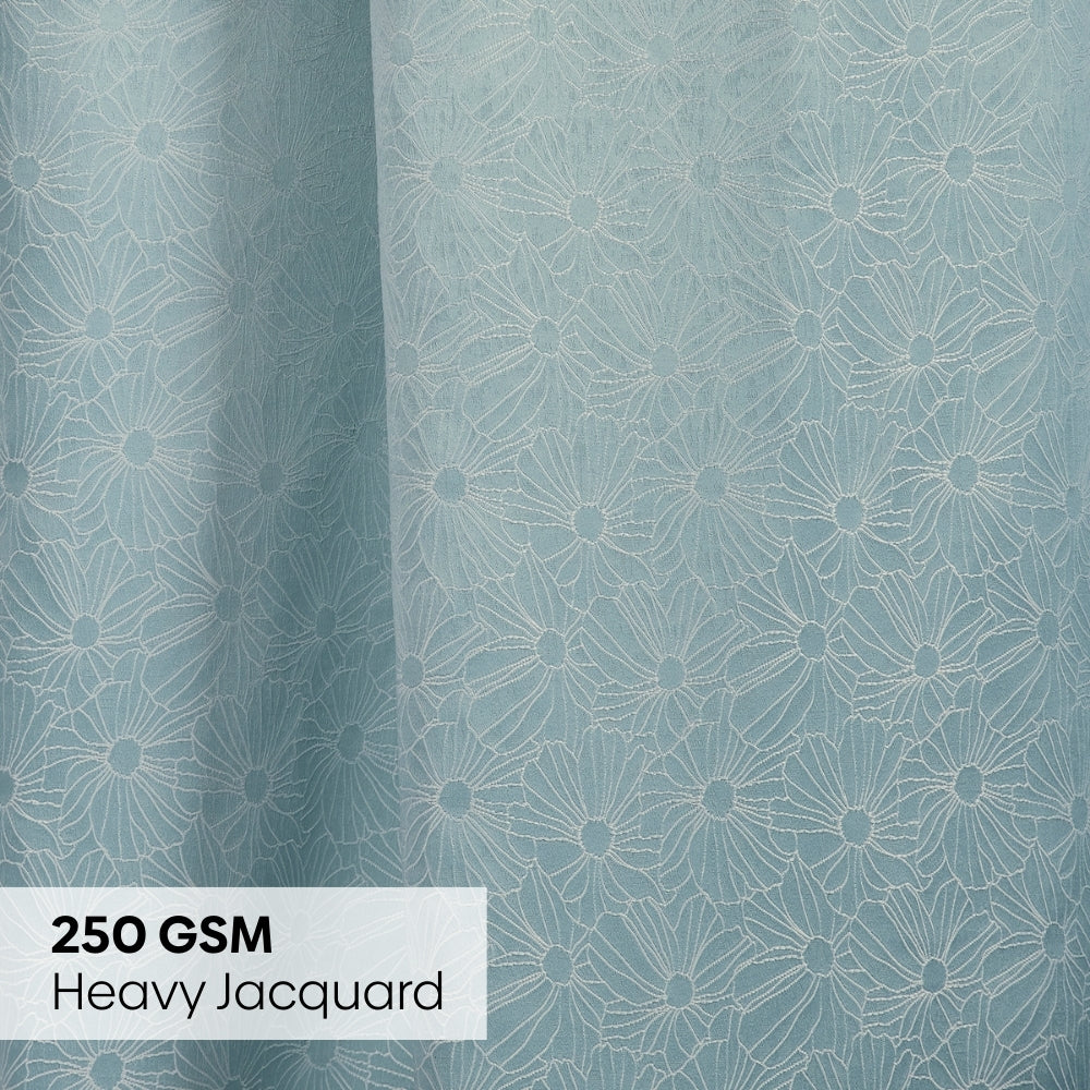 Polyester Jacquard   Curtains Sea Breeze Daisy, Aqua