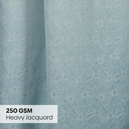 Polyester Jacquard   Curtains Sea Breeze Daisy, Aqua