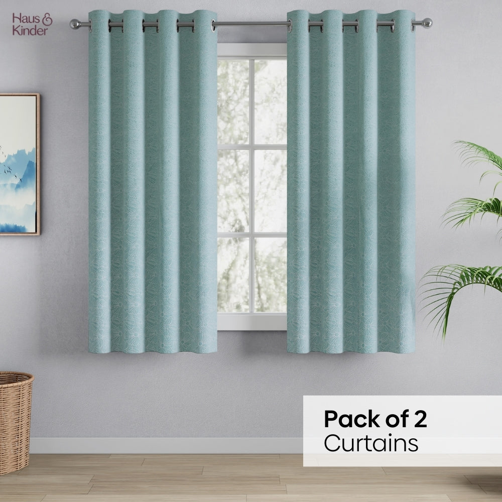 Polyester Jacquard   Curtains Sea Breeze Daisy, Aqua