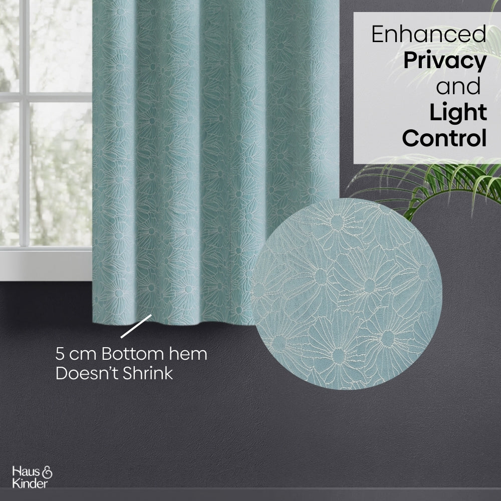 Polyester Jacquard   Curtains Sea Breeze Daisy, Aqua