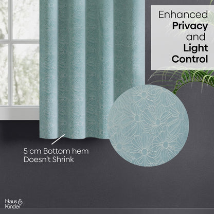Polyester Jacquard   Curtains Sea Breeze Daisy, Aqua
