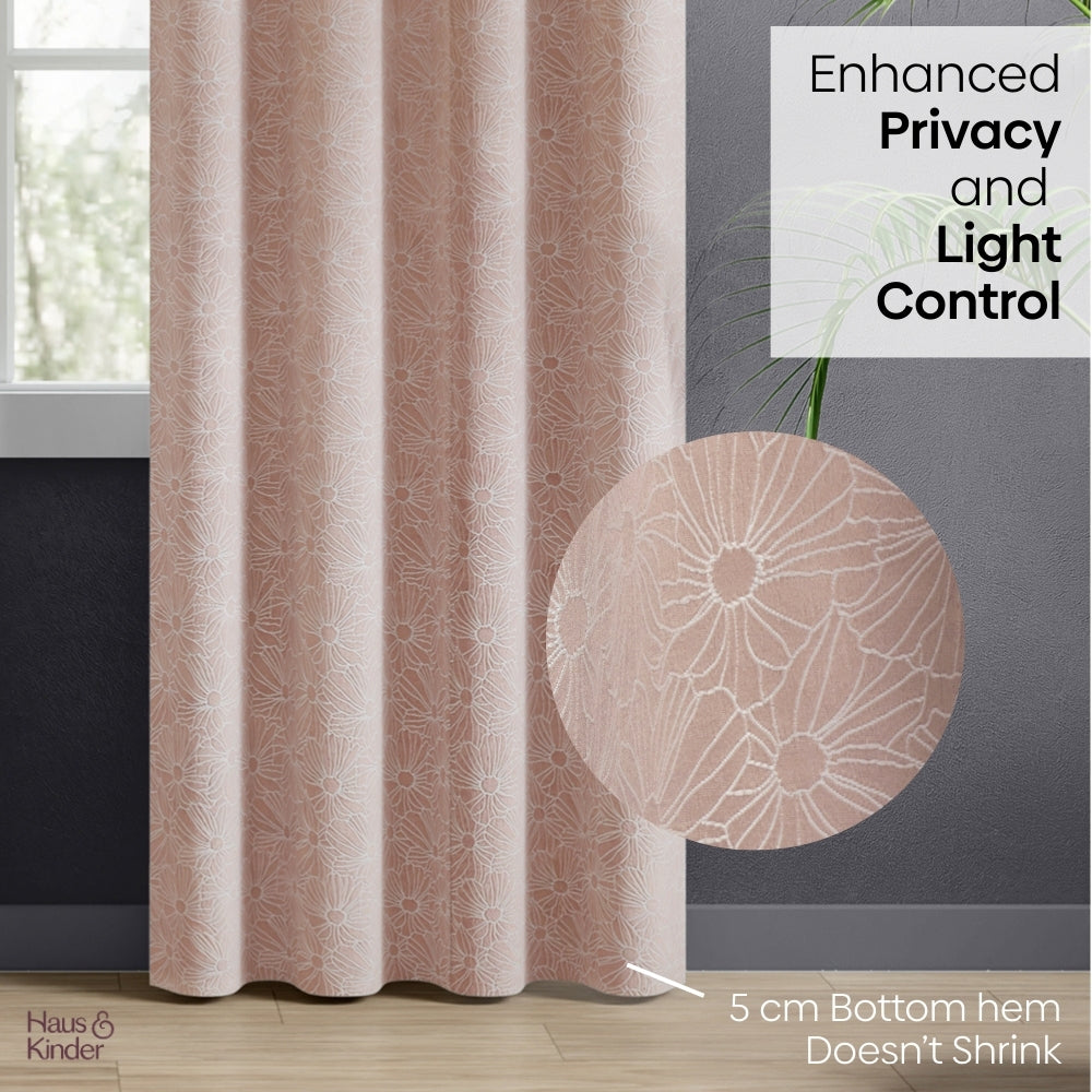 Polyester Jacquard Curtains Blush Daisy, Blush