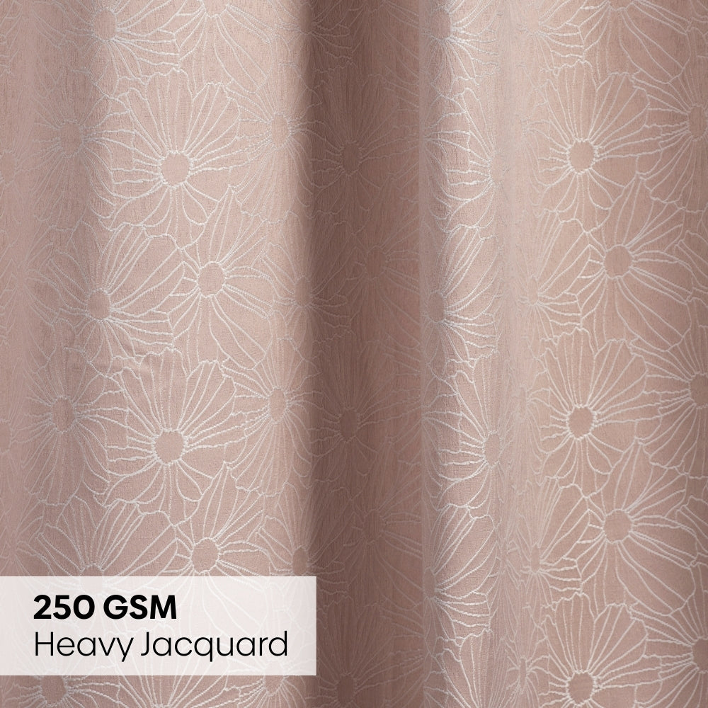 Polyester Jacquard Curtains Blush Daisy, Blush