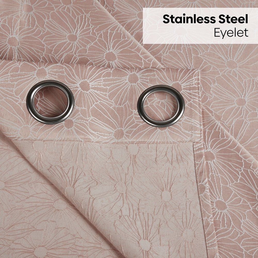 Polyester Jacquard Curtains Blush Daisy, Blush