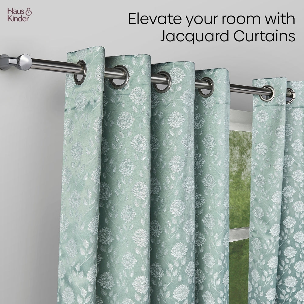 Polyester Jacquard  Curtains Mint Fleur Drape, Mint