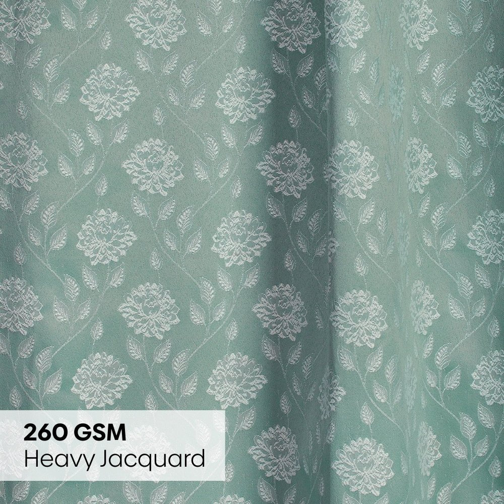 Polyester Jacquard Curtains Mint Fleur Drape, Mint - Jacquard Curtains | haus & kinder