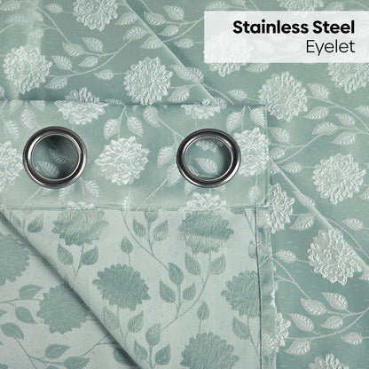 Polyester Jacquard  Curtains Mint Fleur Drape, Mint