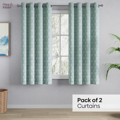 Polyester Jacquard  Curtains Mint Fleur Drape, Mint