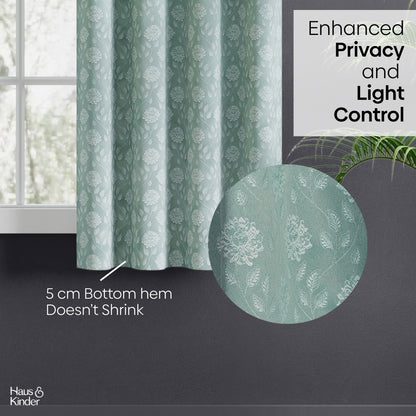 Polyester Jacquard  Curtains Mint Fleur Drape, Mint