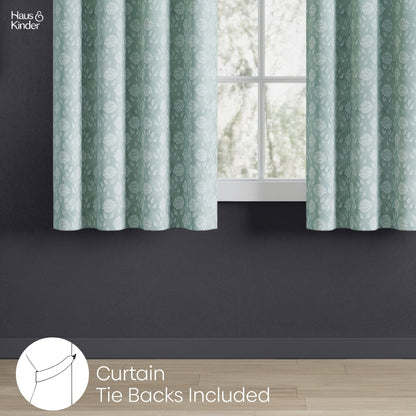 Polyester Jacquard  Curtains Mint Fleur Drape, Mint