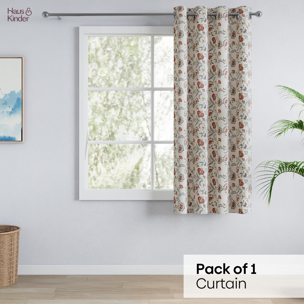 Poly Cotton Digital Printed Curtain Saffron Garden, Multi