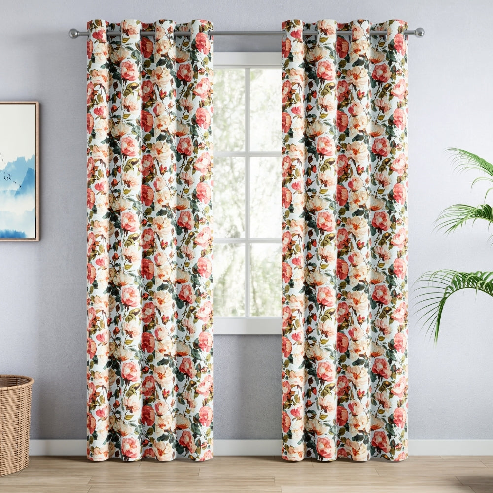 Bloom Harmony Cotton Printed Pack Of 2 Curtain, Multicolor