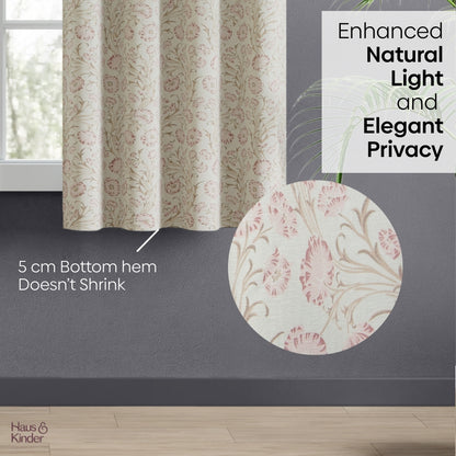 Poly Cotton Digital Printed  Window Curtain Blush Garden, Light Pink