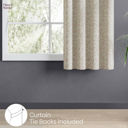 Poly Cotton Digital Printed  Window Curtain Blush Garden, Light Pink