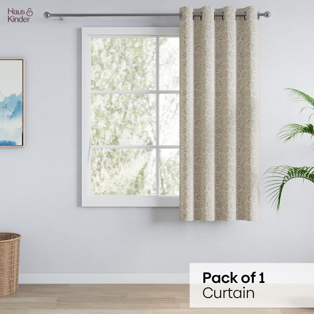 Poly Cotton Digital Printed  Window Curtain Blush Garden, Light Pink