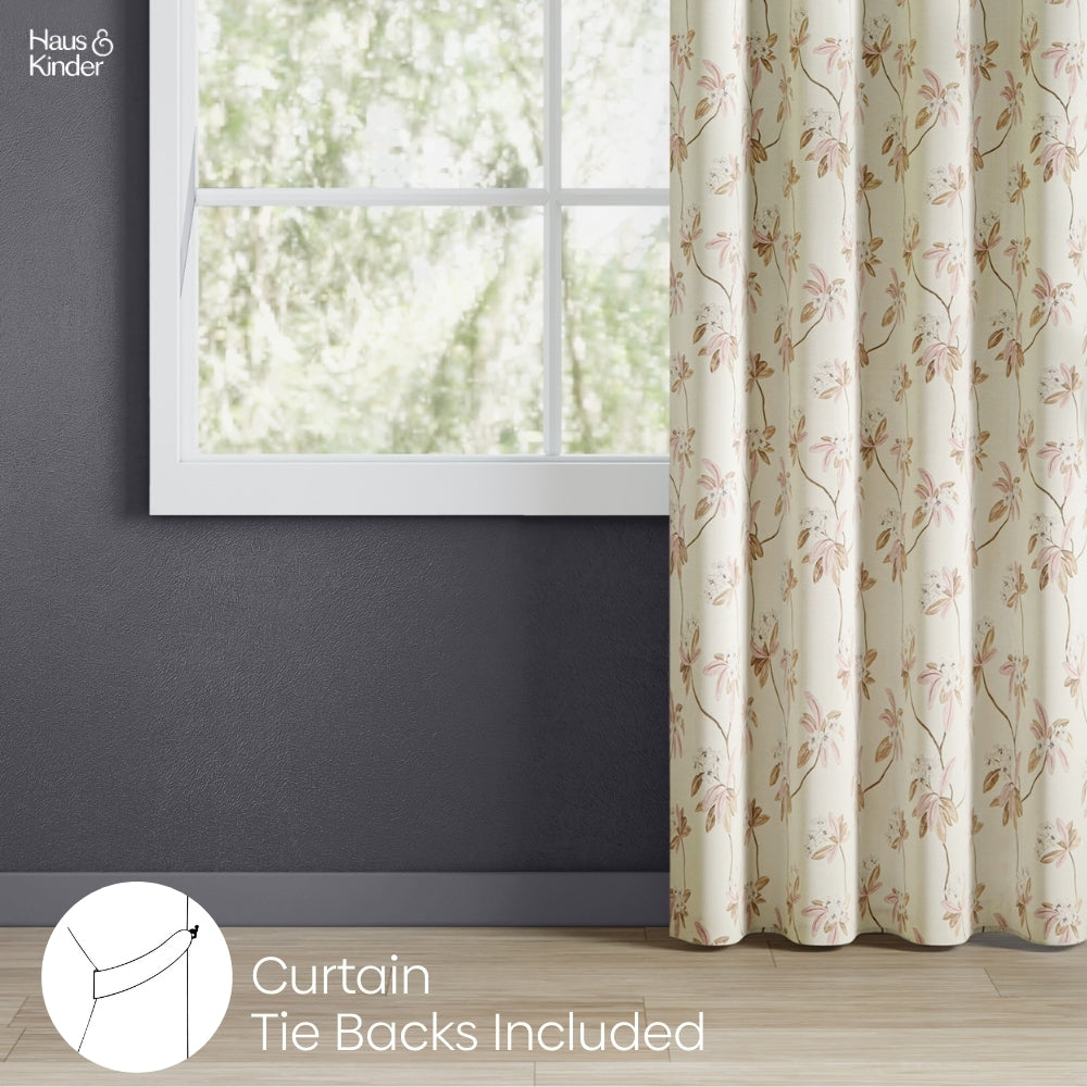 Poly Cotton Digital Printed  Curtain Soft Petal Bloom, Light Pink