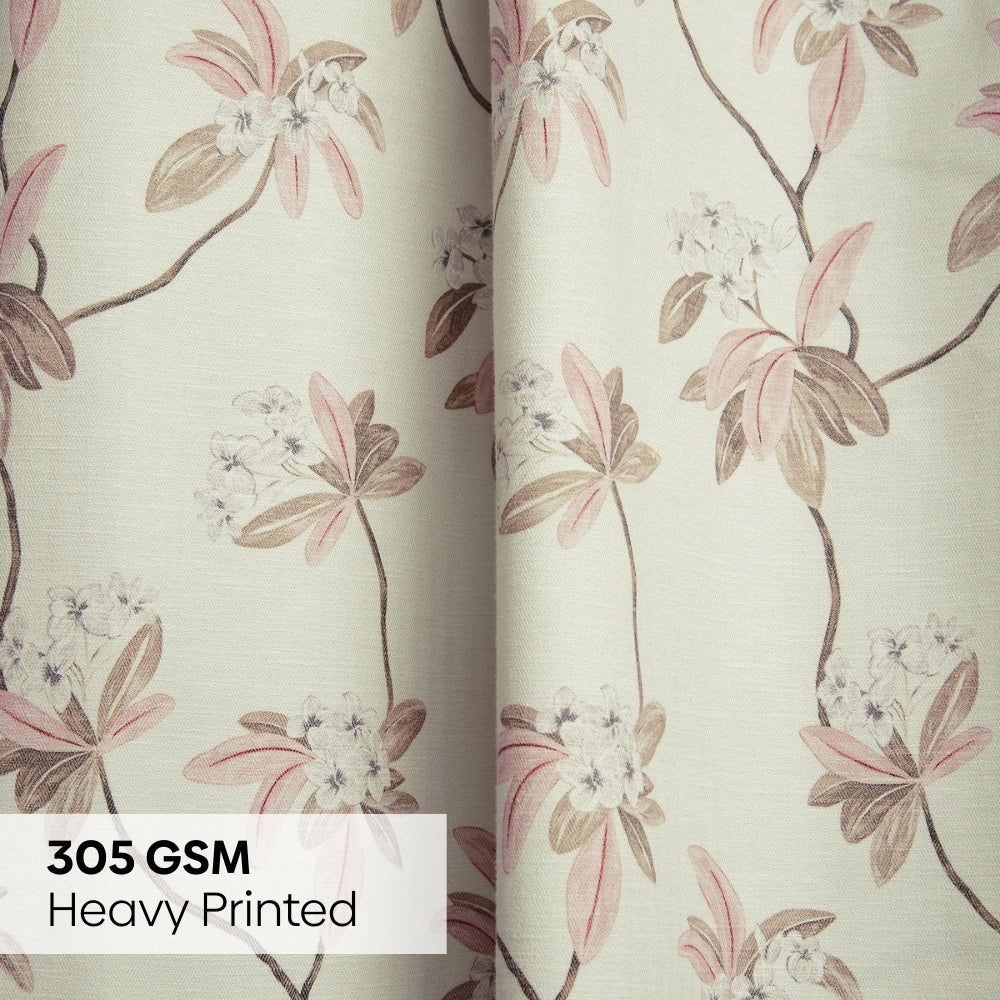 Poly Cotton Digital Printed  Window Curtain Soft Petal Bloom, Light Pink