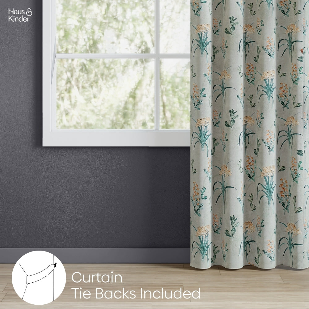Poly Cotton Digital Printed  Door Curtain Woodland Bloom, Green