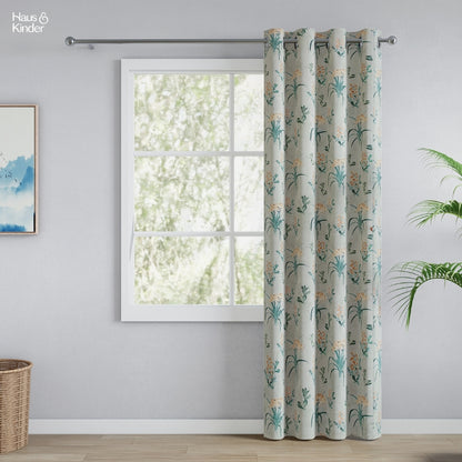 Poly Cotton Digital Printed  Door Curtain Woodland Bloom, Green