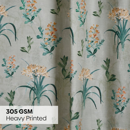 Poly Cotton Digital Printed  Door Curtain Woodland Bloom, Green