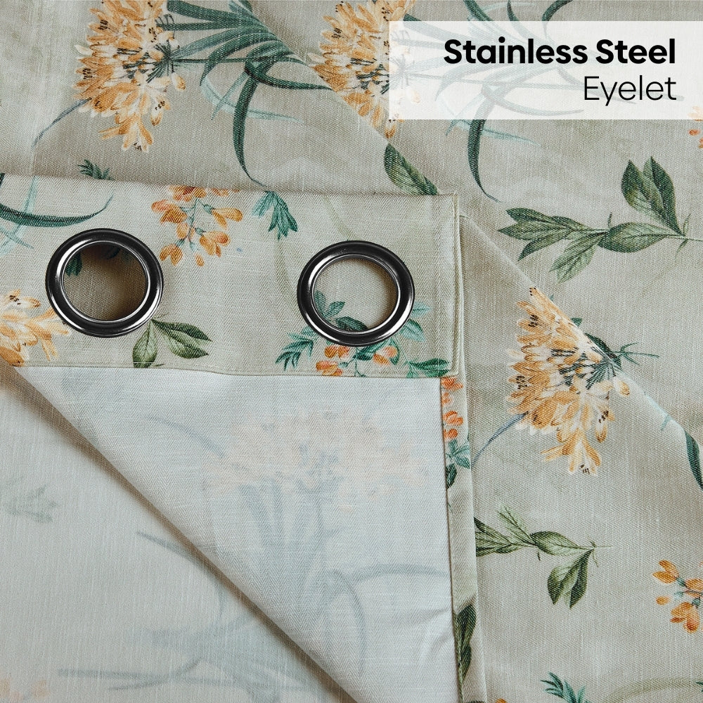 Poly Cotton Digital Printed  Door Curtain Woodland Bloom, Green