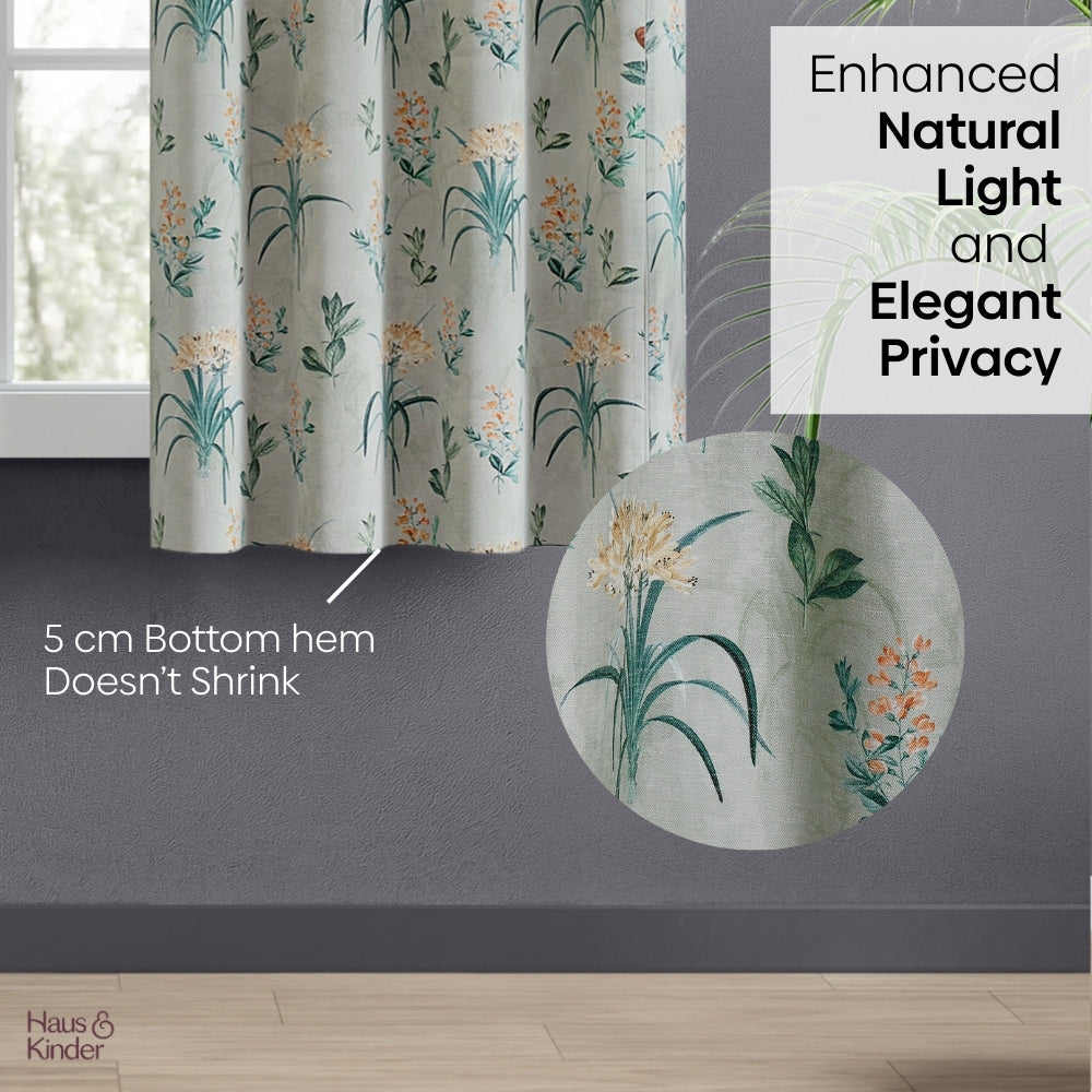 Poly Cotton Digital Printed  Curtain Woodland Bloom, Green