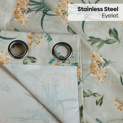 Poly Cotton Digital Printed  Window Curtain Woodland Bloom, Green