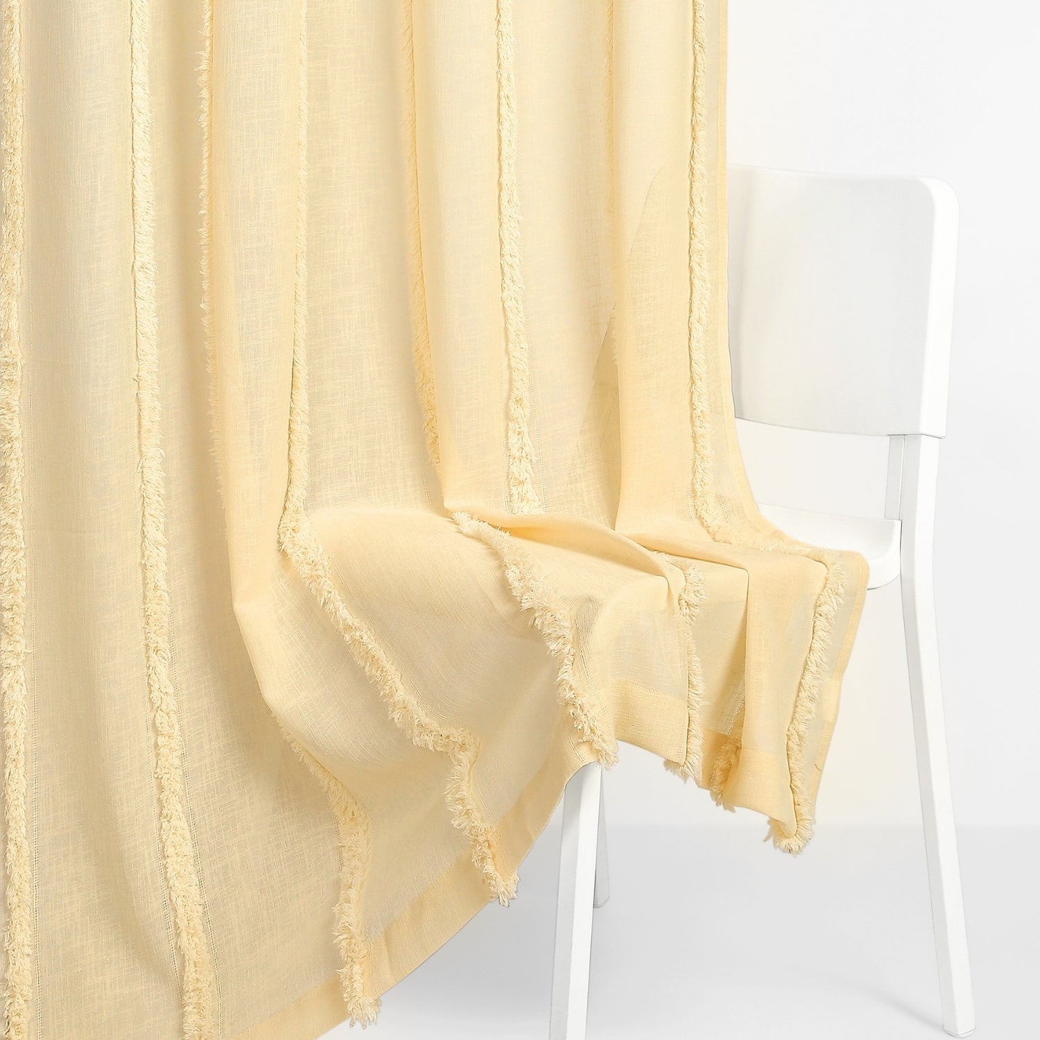 Feather Fringe Sheer Printed Pack Of 1 Curtain, Butter Yellow