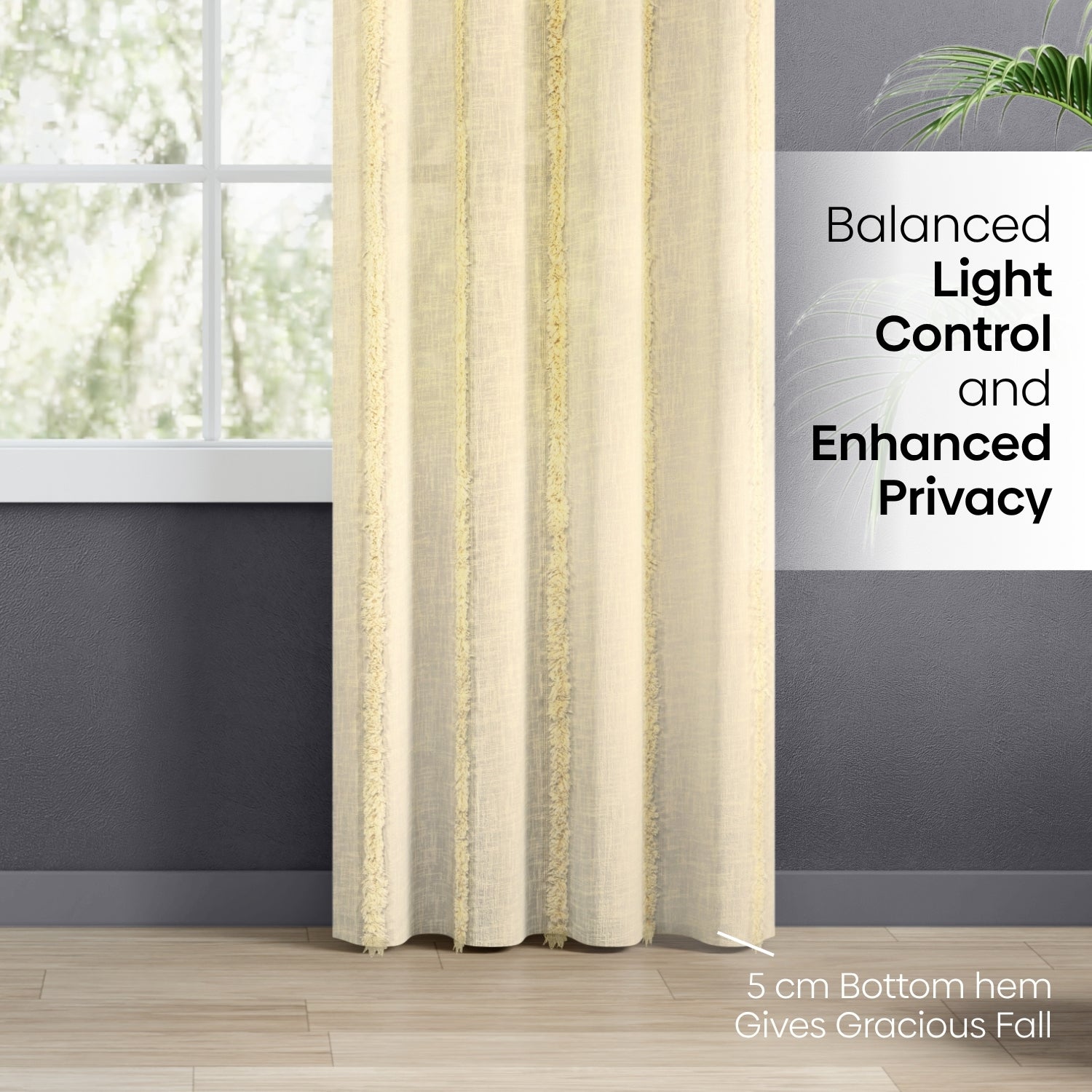 Feather Fringe Sheer Printed Pack Of 1 Curtain, Butter Yellow