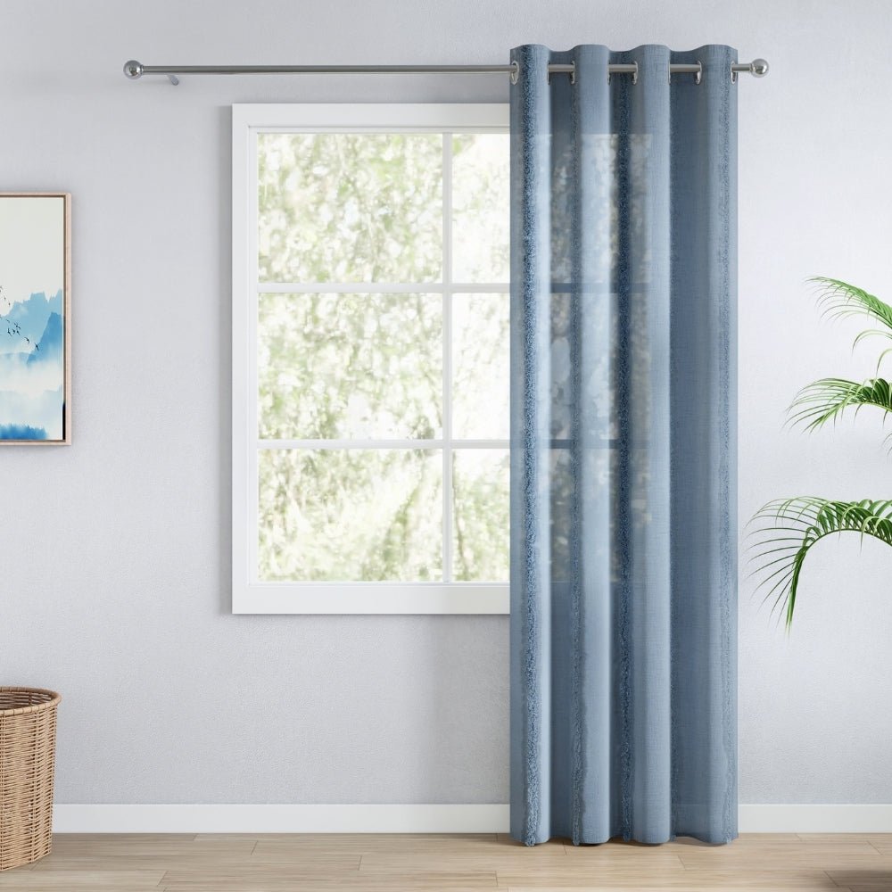 Decorative Sheer Feather Fringe Pack Of 1 Curtain, Blue - Decorative Sheer | haus & kinder