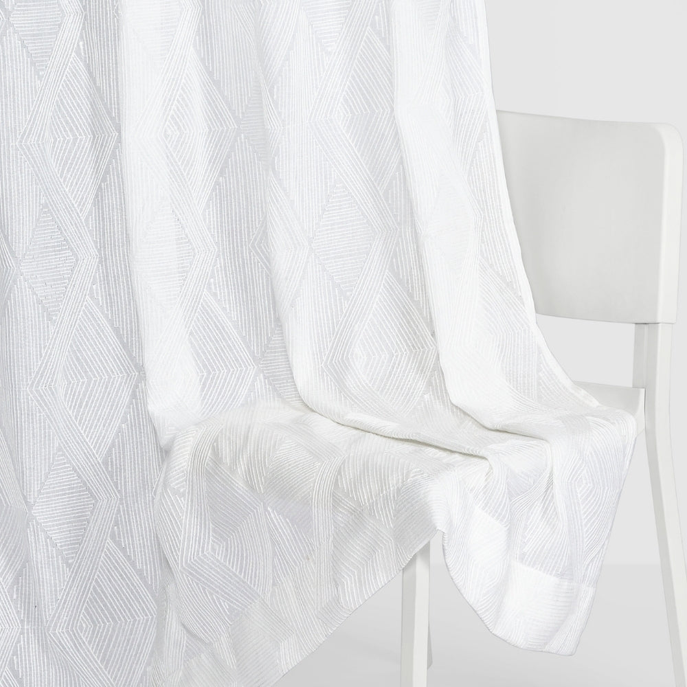 Textured Prism Embroidered Sheer Door Curtain - White