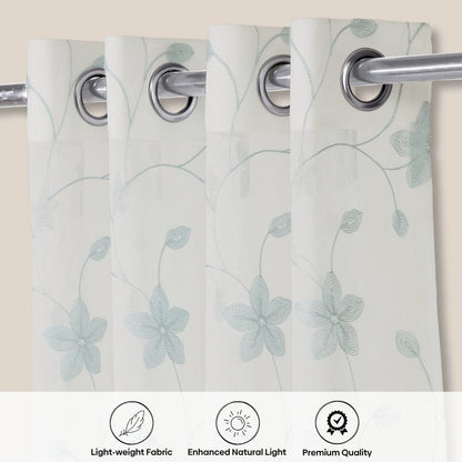 Shadow Bloom Curtain Set, Aqua