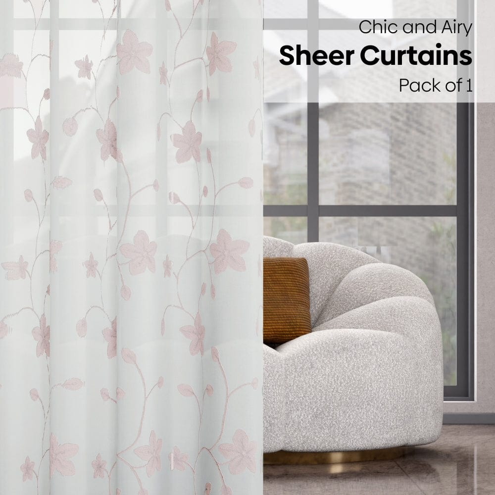 Shadow Bloom Curtain Set, Blush