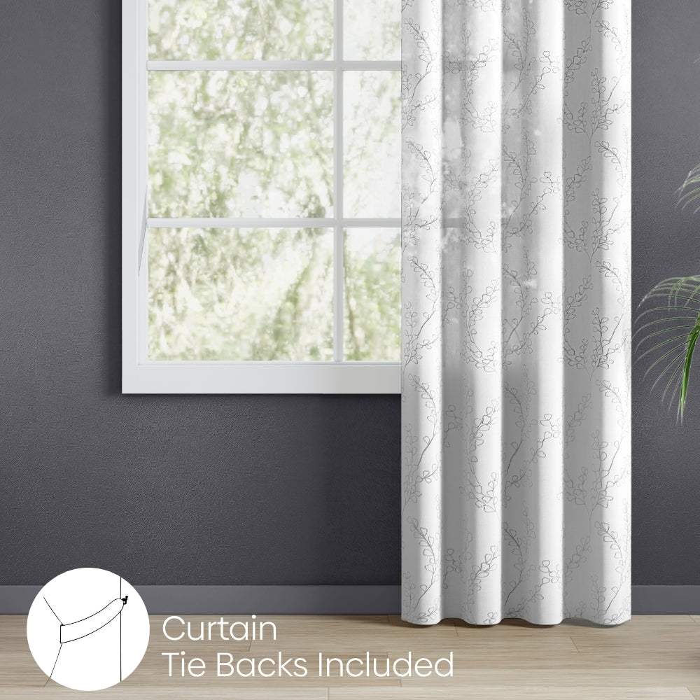 Polyester Embroidery Door Curtain Sketch Vine, Grey