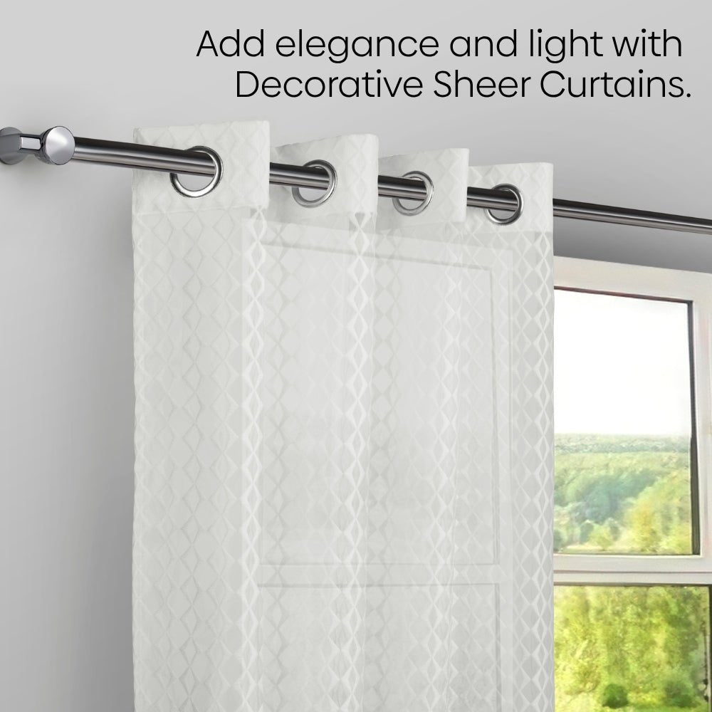 Jacquard Sheer Luxe Diamond Pack Of 1 Curtain, White - Jacquard & Sheer | haus & kinder