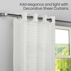 Jacquard Sheer Luxe Diamond Pack Of 1 Curtain, White - Jacquard & Sheer | haus & kinder