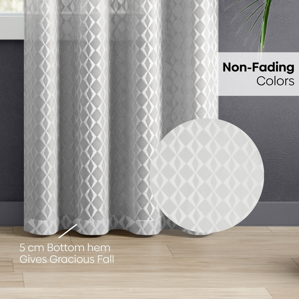 Jacquard Sheer Luxe Diamond Pack Of 1 Curtain, White - Jacquard & Sheer | haus & kinder