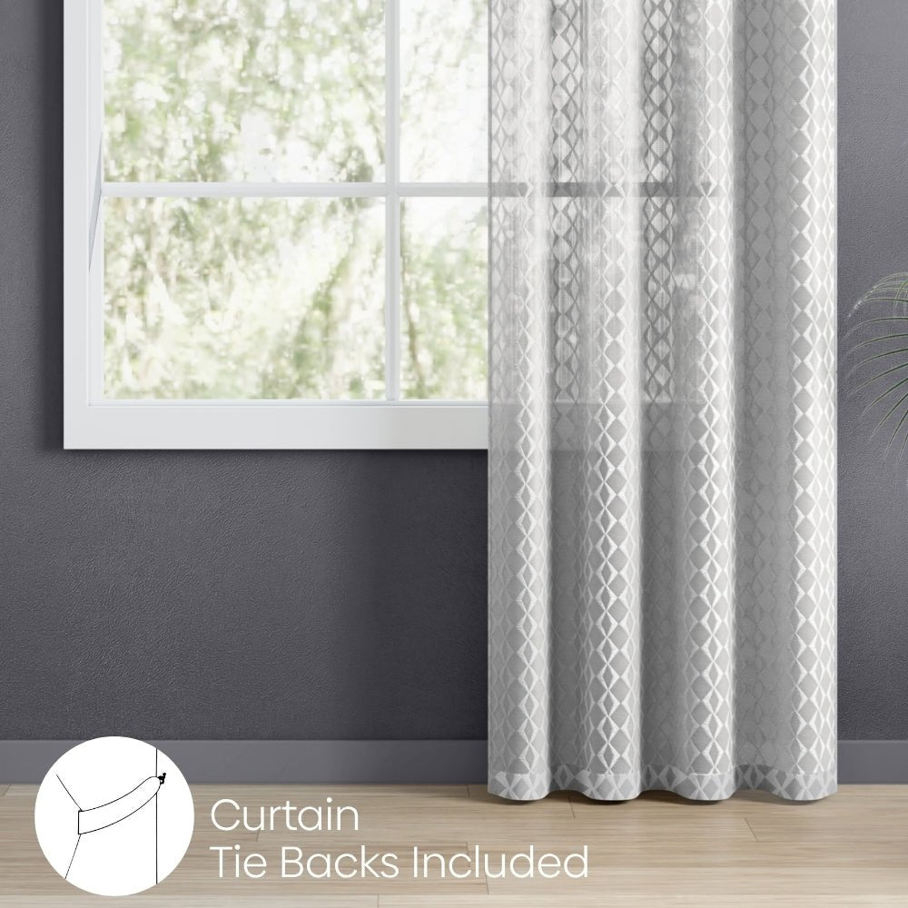 Jacquard Sheer Luxe Diamond Pack Of 1 Curtain, White - Jacquard & Sheer | haus & kinder
