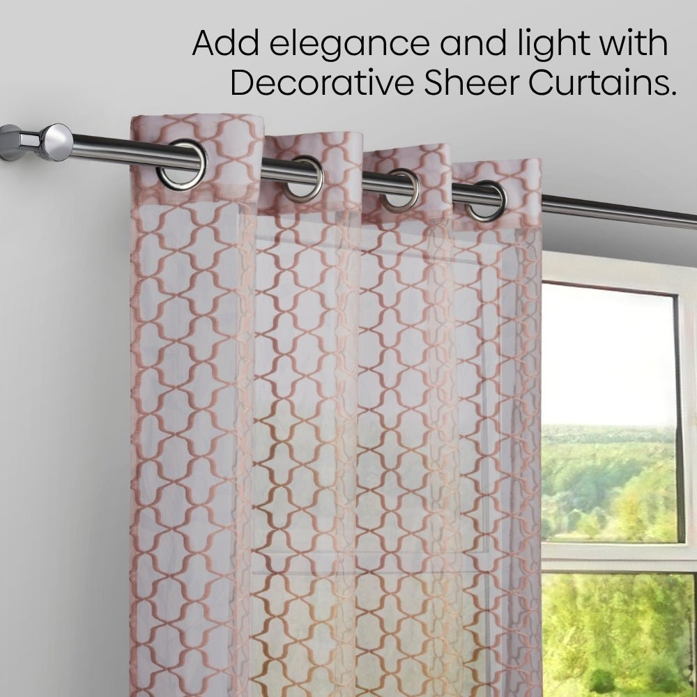 Jacquard Sheer Luxe Quatrefoil Pack Of 1 Curtain, Blush - Jacquard & Sheer | haus & kinder