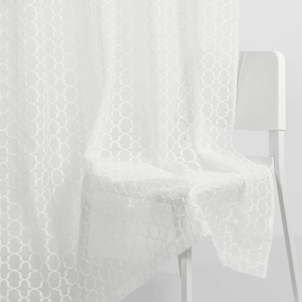 Jacquard Sheer Luxe Quatrefoil Pack Of 1 Curtain, White - Jacquard & Sheer | haus & kinder