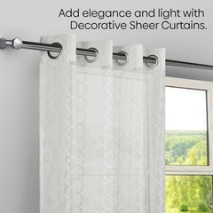 Jacquard Sheer Luxe Quatrefoil Pack Of 1 Curtain, White - Jacquard & Sheer | haus & kinder