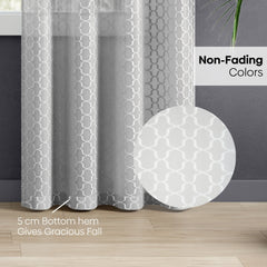 Jacquard Sheer Luxe Quatrefoil Pack Of 1 Curtain, White - Jacquard & Sheer | haus & kinder