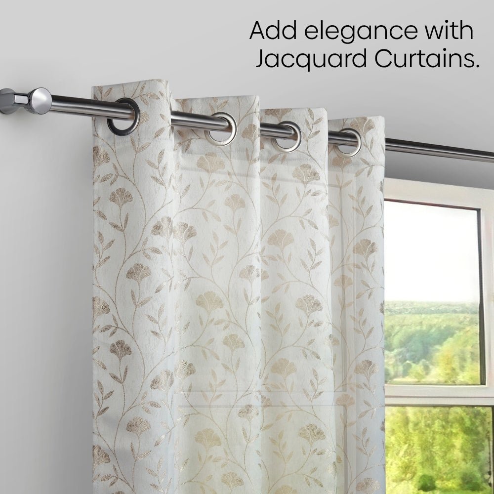 Serene Botanical Jacquard Room Darkening & Sheer Pack of 4 Door Curtains, Beige - Jacquard & Sheer | haus & kinder